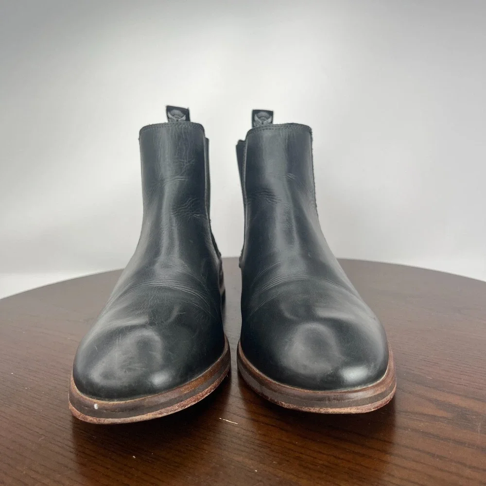 Superdry Meteor Boots Men's 8 Black Leather Chelsea Plain Toe Dress Moto Pull On